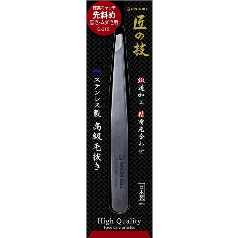 【Greenbell】Slant tip tweezers, Stainless steel, 95mm, , large