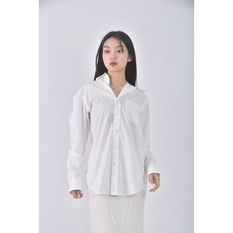 (L) uniqlo排扣白色襯衫上衣二手衣, , large