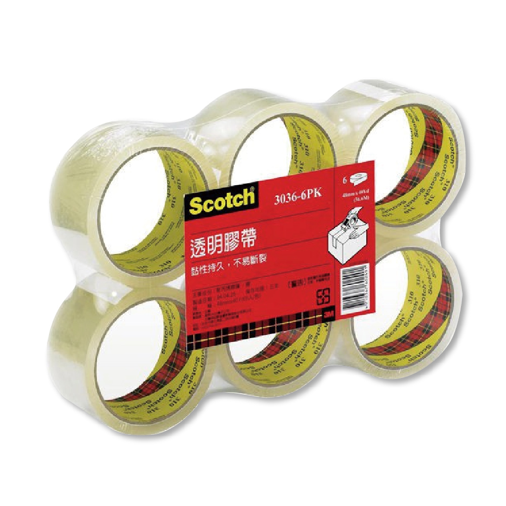 3M Scotch 封箱 透明膠帶 48mm x 40y x 144入/ 箱 3036-6