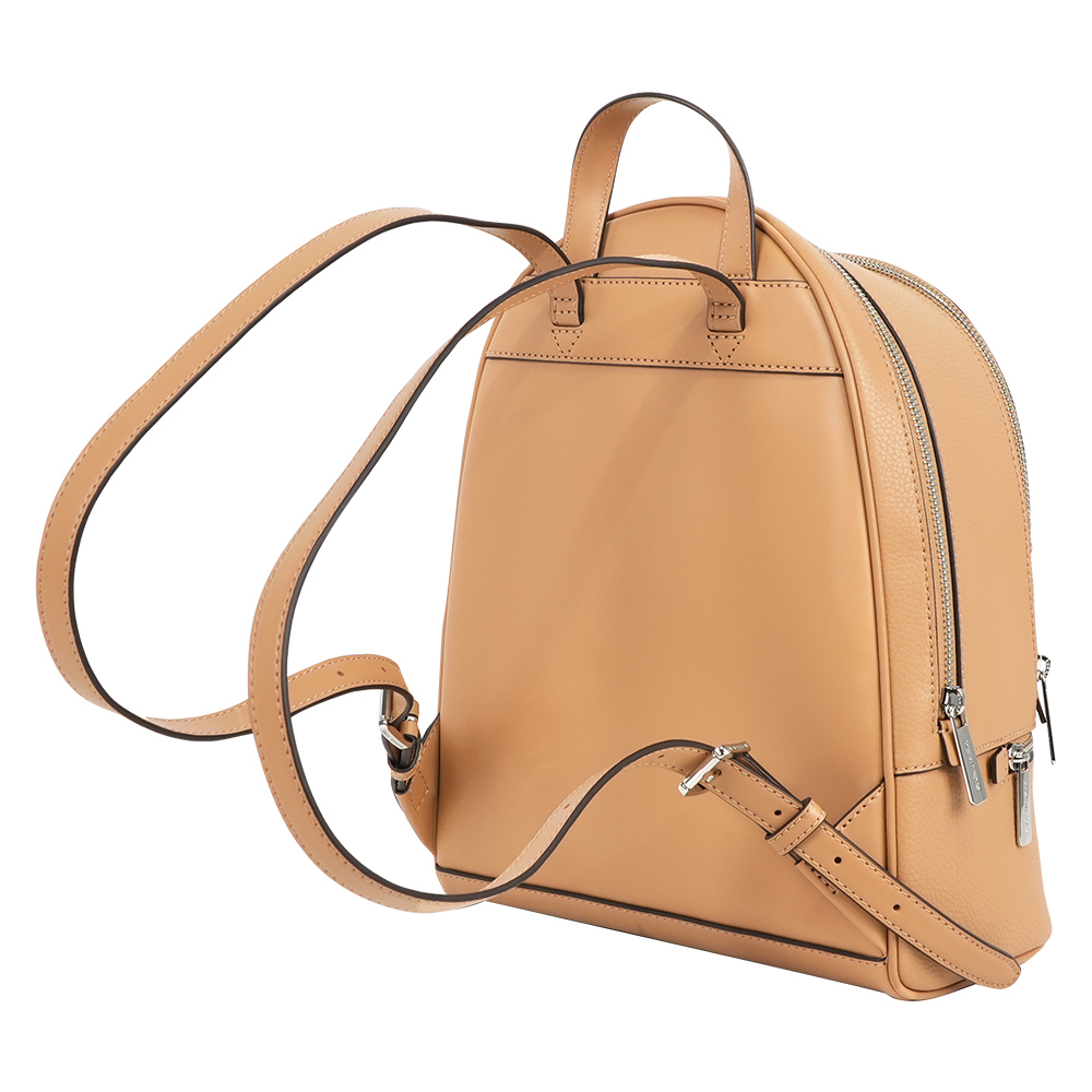 Michael Kors Rhea 銀字粒紋皮革拉鍊中款後背包(花生棕), , large