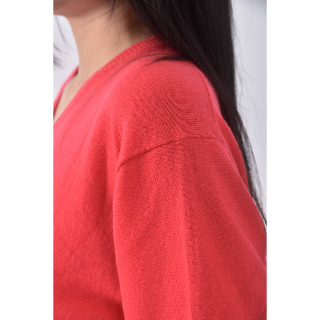 (L) burberryv領紅色長袖上衣二手衣, , large