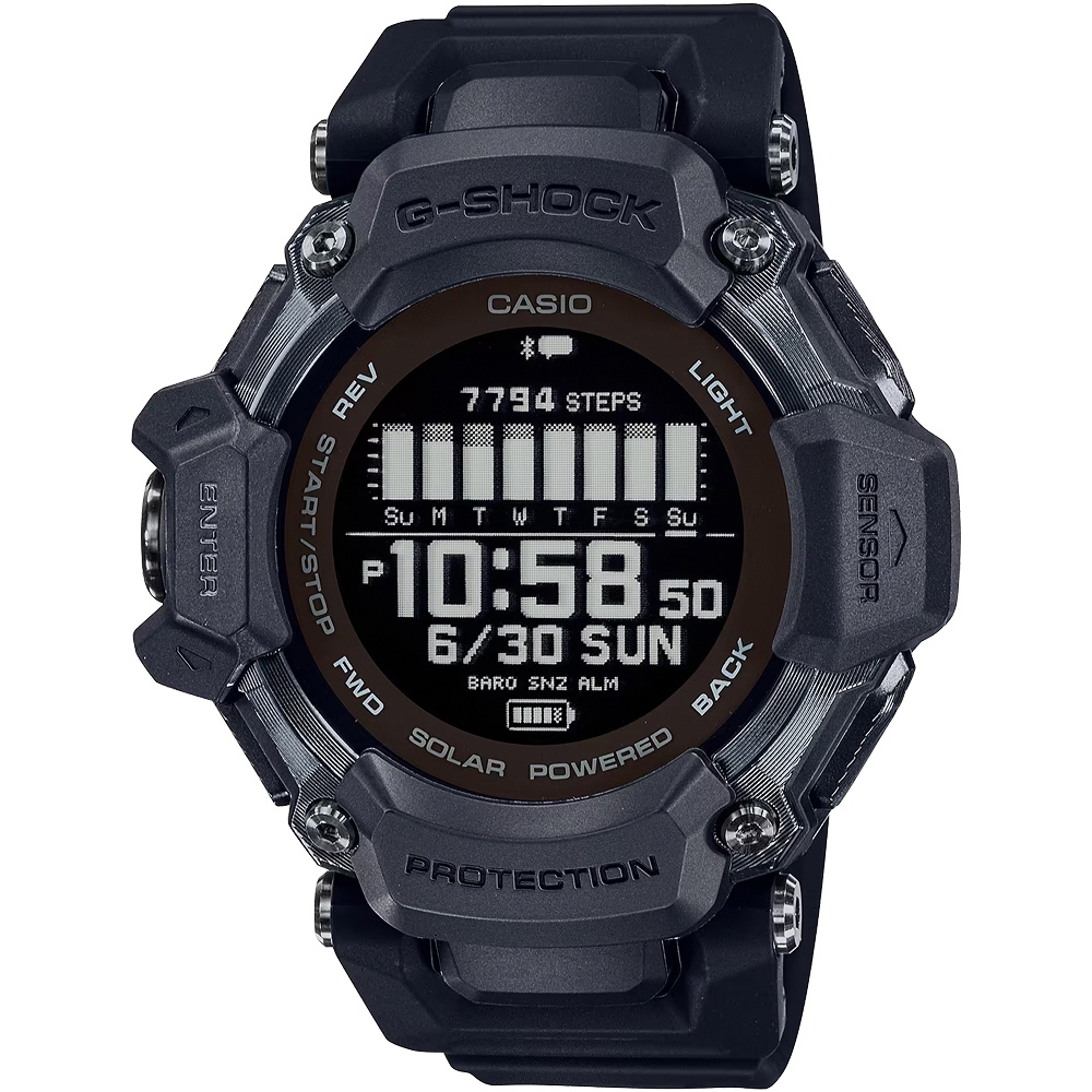 CASIO 卡西歐 G-SQUAD 心率偵測 GPS 藍芽 太陽能多元運動手錶-黑 GBD-H2000-1B