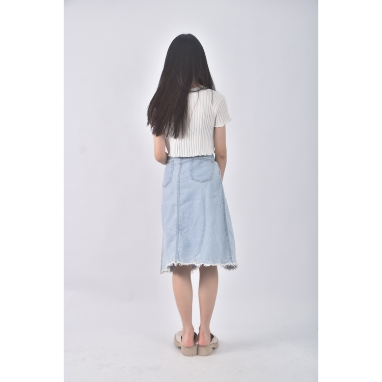 (XL) weil ide丹寧牛仔質感前開岔藍色長裙二手衣, , large