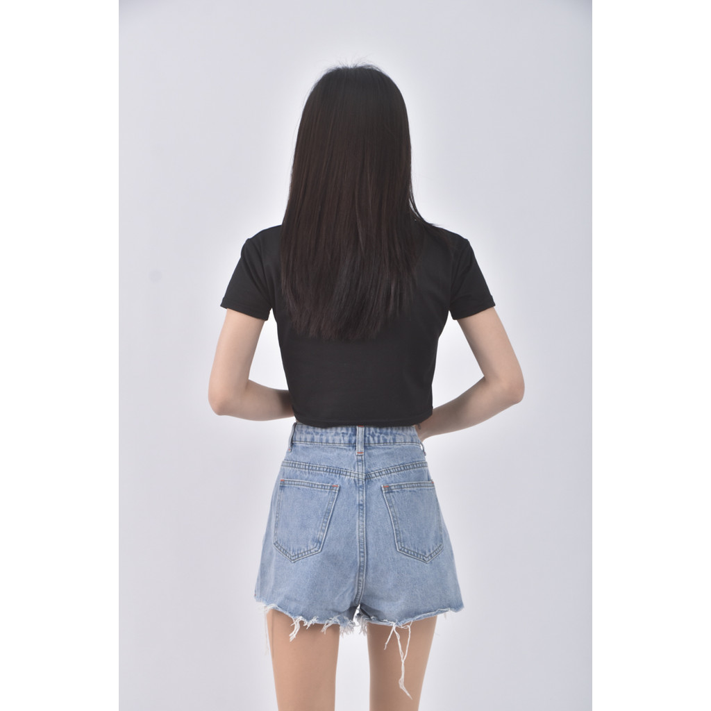 (M) le gusta高腰丹寧牛仔質感棉質藍色短褲二手衣, , large