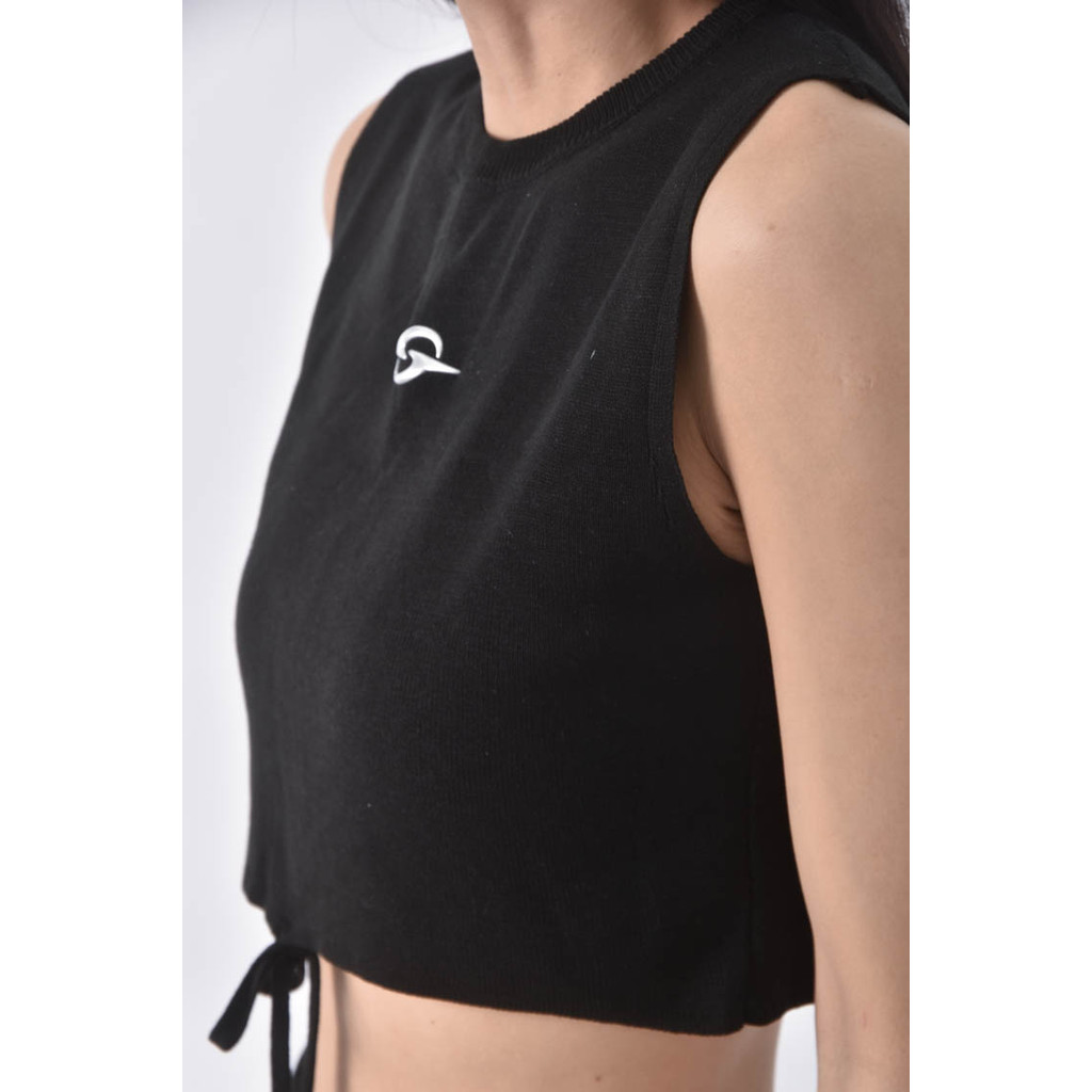 (S) 【粿粿私服】質感修身短版針織綁繩無袖背心黑色上衣二手衣, , large