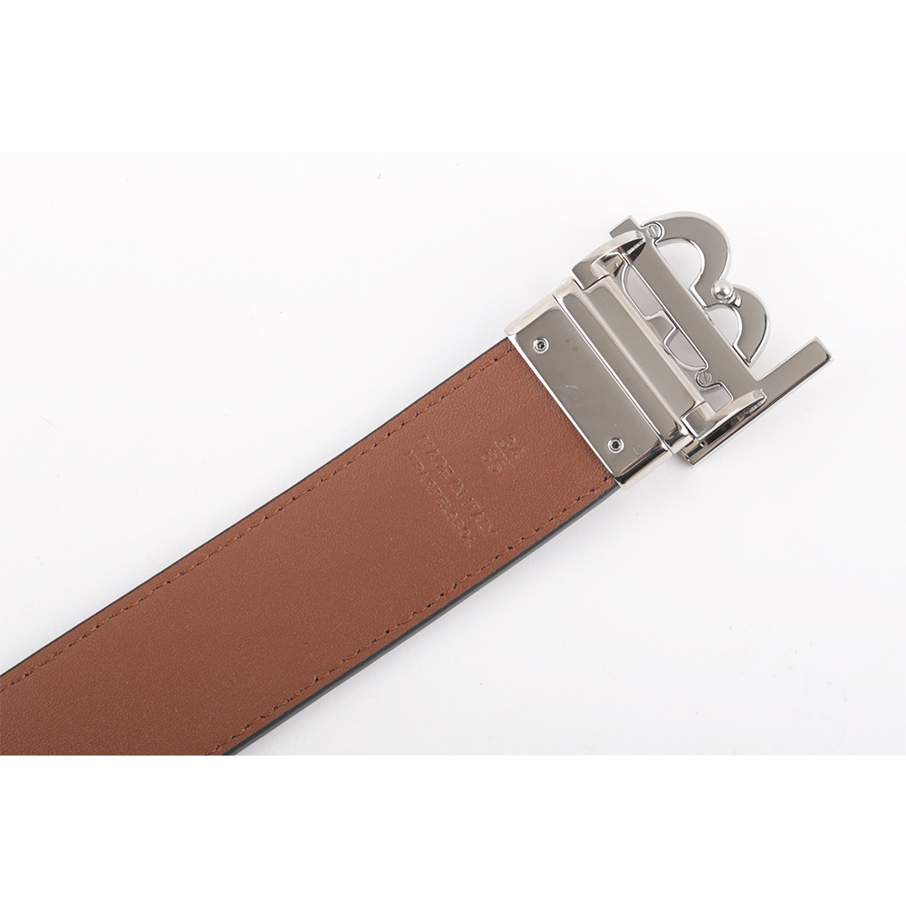 BURBERRY 銀色Logo 牛皮及平滑皮革雙面可用皮帶 95cm/黑色/棕褐色, , large