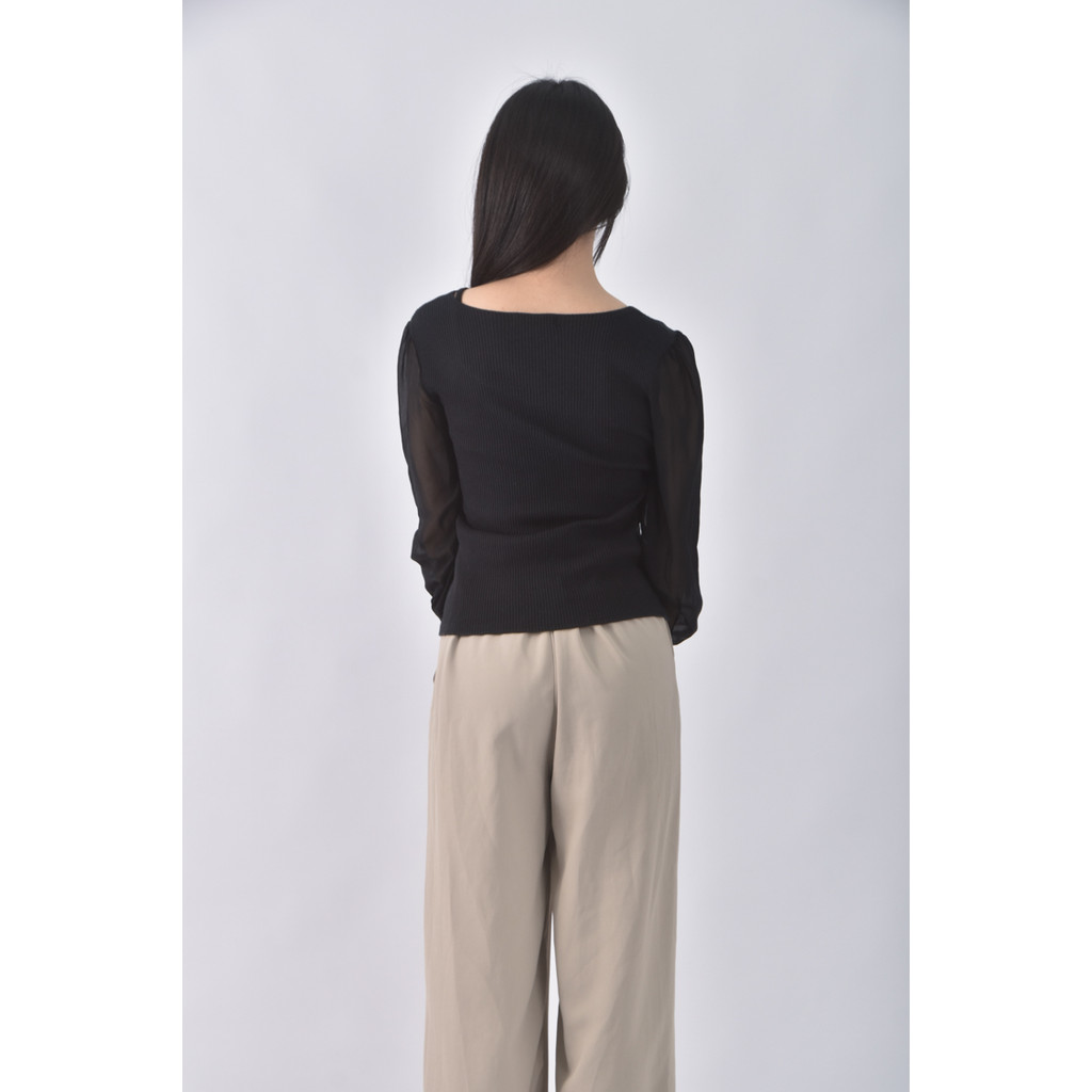 (S) hhwl studio質感棉質拼接黑色長袖上衣二手衣, , large