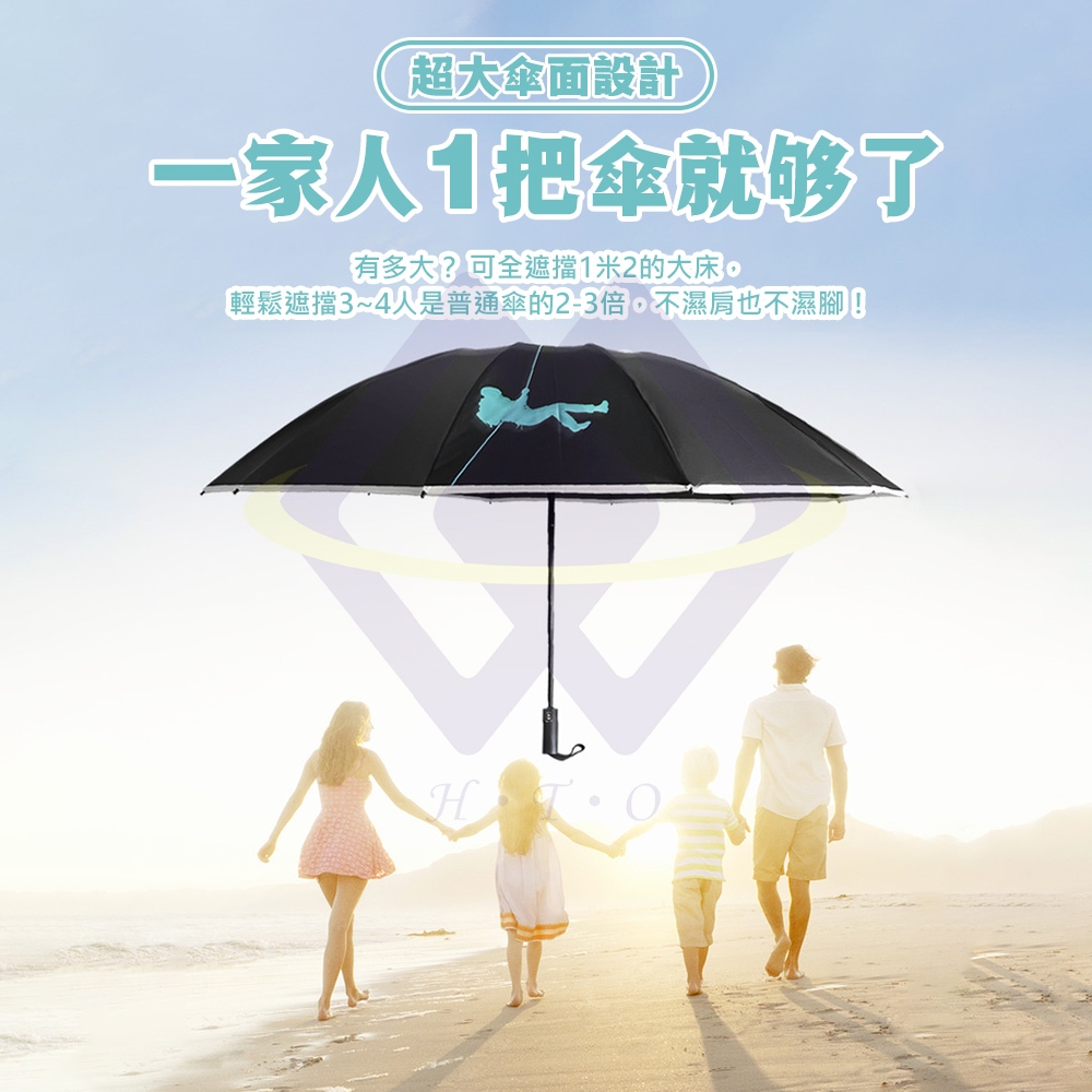 【禾統】UV50+自動收納反折傘/謎樣黑/黑膠反折(一鍵自動開收 UV傘 自動傘 抗風雨傘 10骨自動傘  晴雨兩用), , large