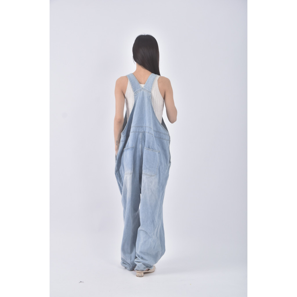 (4XL（含）以上) shein高腰丹寧牛仔吊帶藍色長褲二手衣, , large