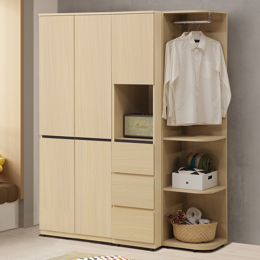 【Homelike】喜家居5尺轉角三抽組合衣櫃(2501), , large