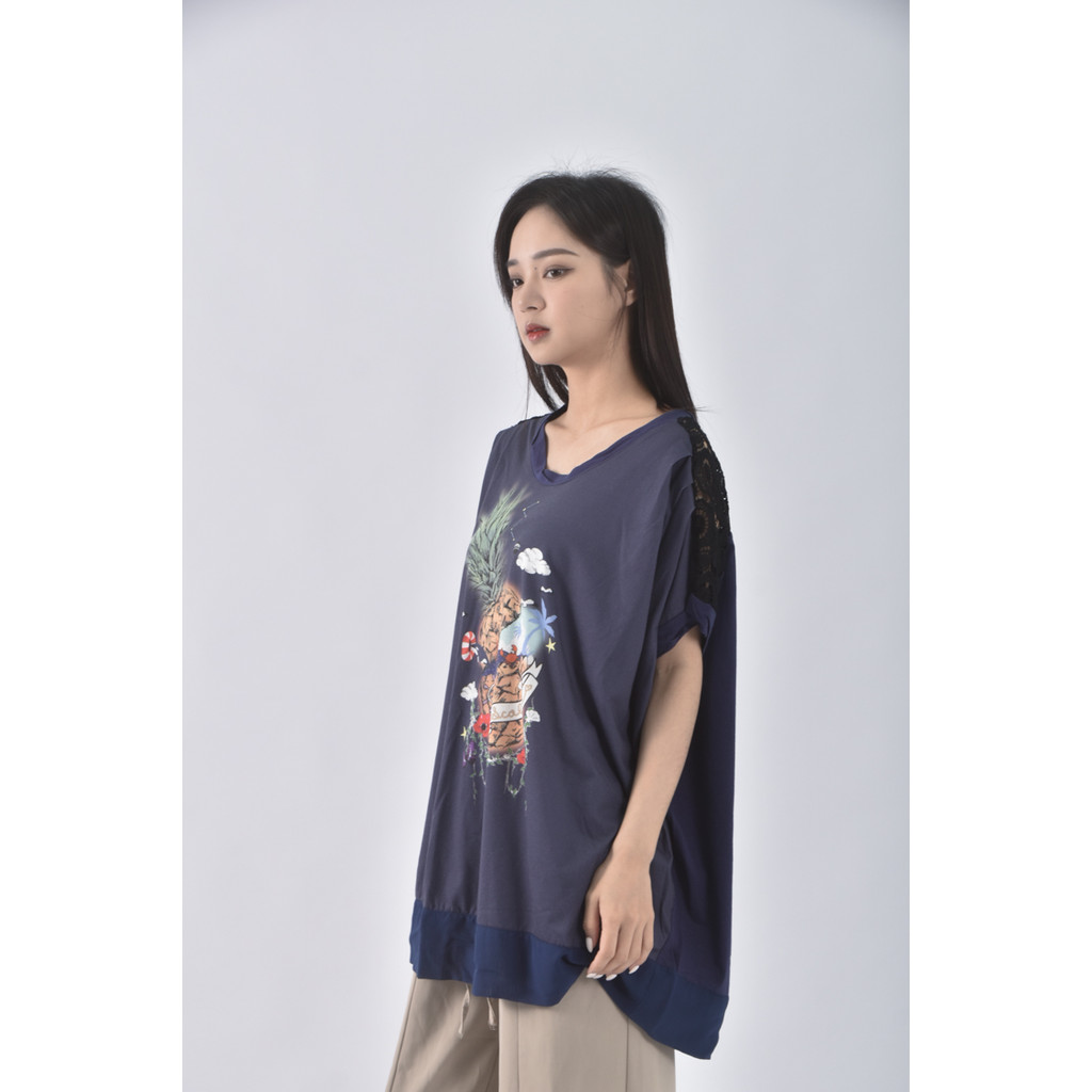 (M) scolar棉質連袖藍色短袖上衣二手衣, , large