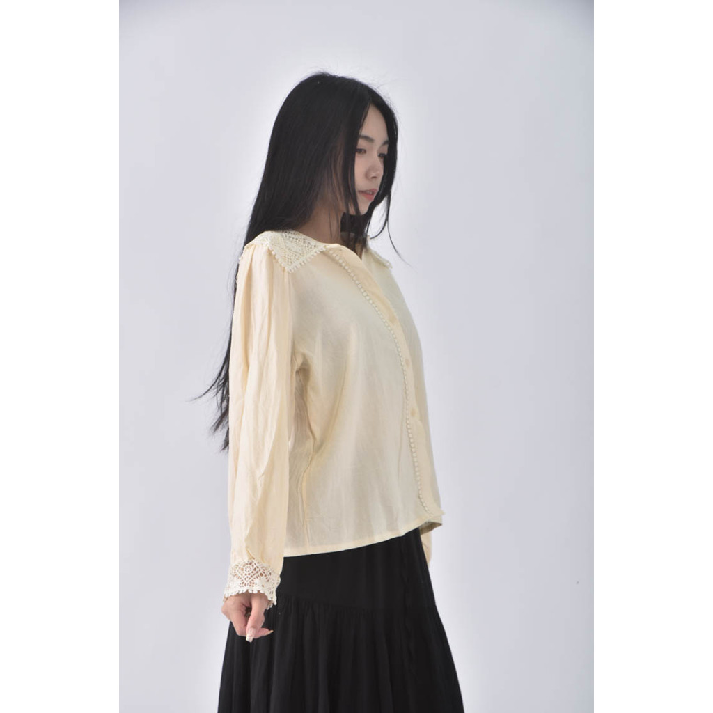 (L) 質感花邊杏色長袖上衣二手衣, , large