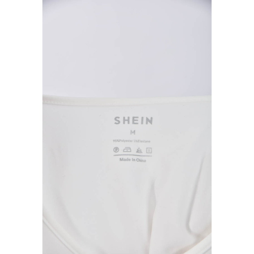 (XS（含）以下) shein簡約V領白色短袖上衣二手衣, , large