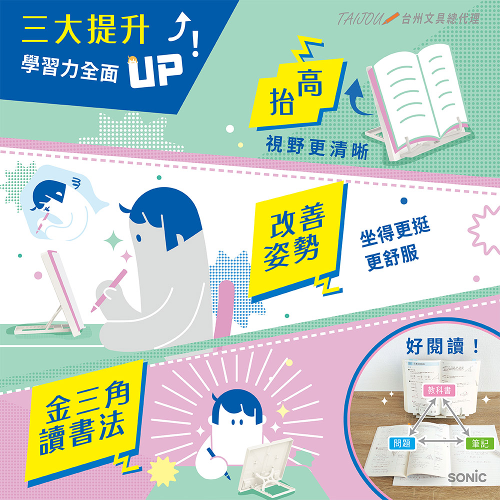 【龍品文創】SONIC 公司貨 輕巧六段閱讀學習架 SP-8311｜A4/13吋平板適用-B 專注藍      -1個, , large