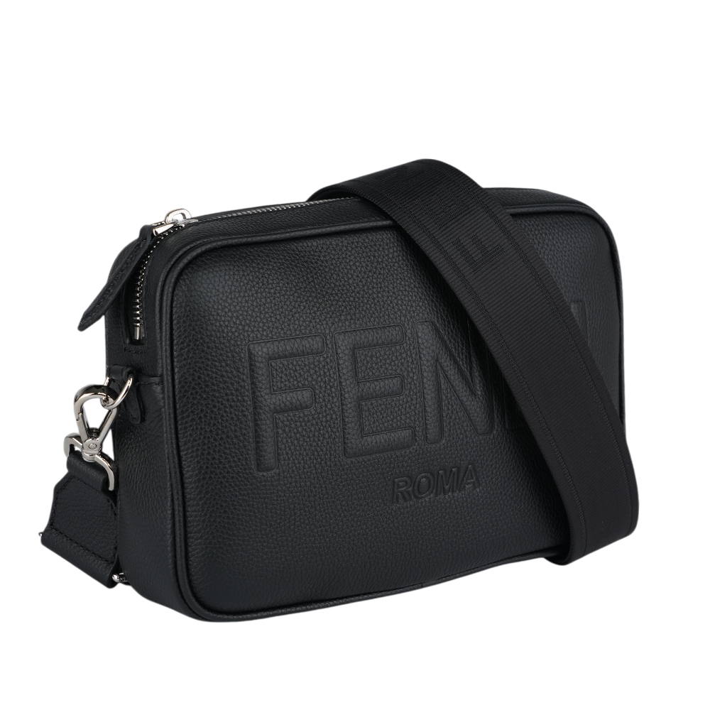FENDI Roma 縫線標誌紋理皮革相機包/斜背包/黑色, , large