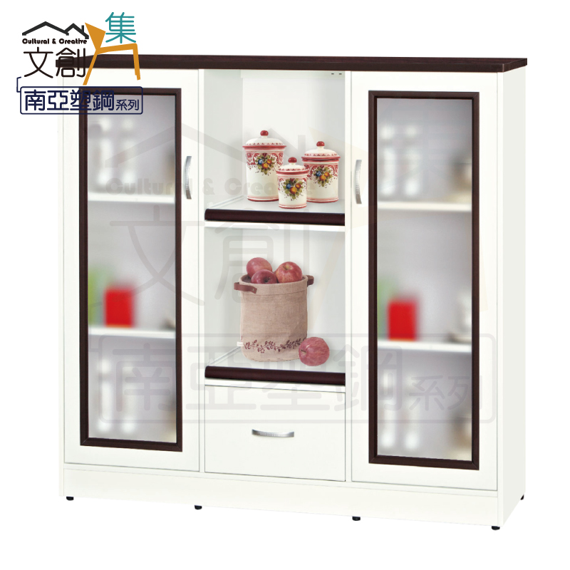 文創集 尼爾 環保4.3尺南亞塑鋼二門單抽餐櫃/收納櫃(客約商品), , large