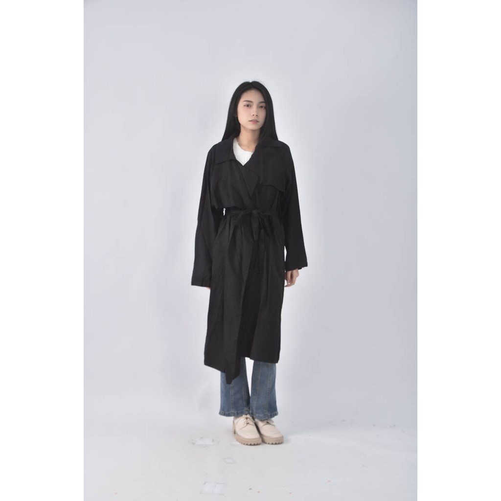 (XL) 質感長款黑色外套二手衣, , large