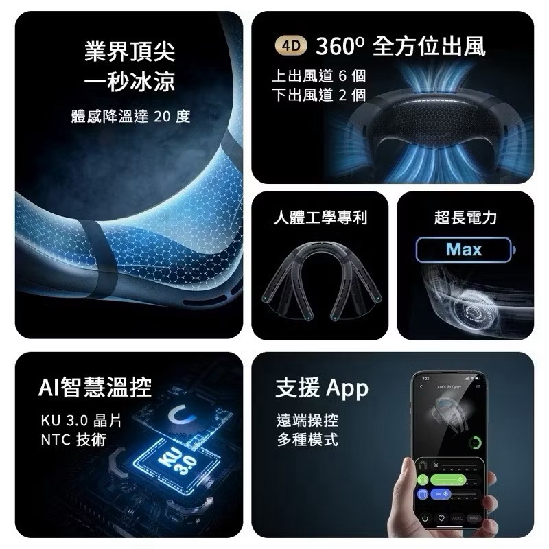 【Leo手機周邊專賣店】TORRAS圖拉斯 旗艦AI智慧頸掛冷暖空調風扇 / 星際黑, , large