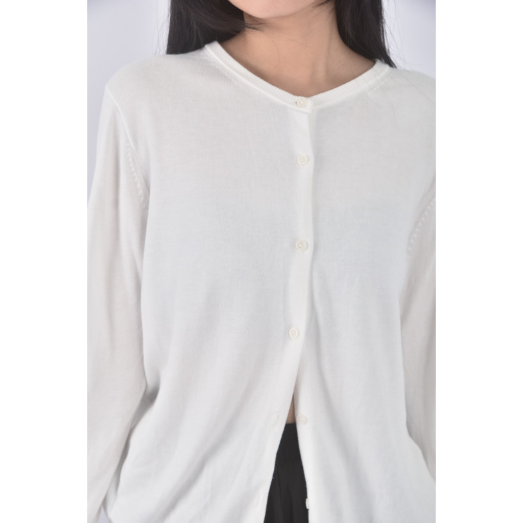 (XL) uniqlo質感棉質圓領白色長袖上衣二手衣, , large