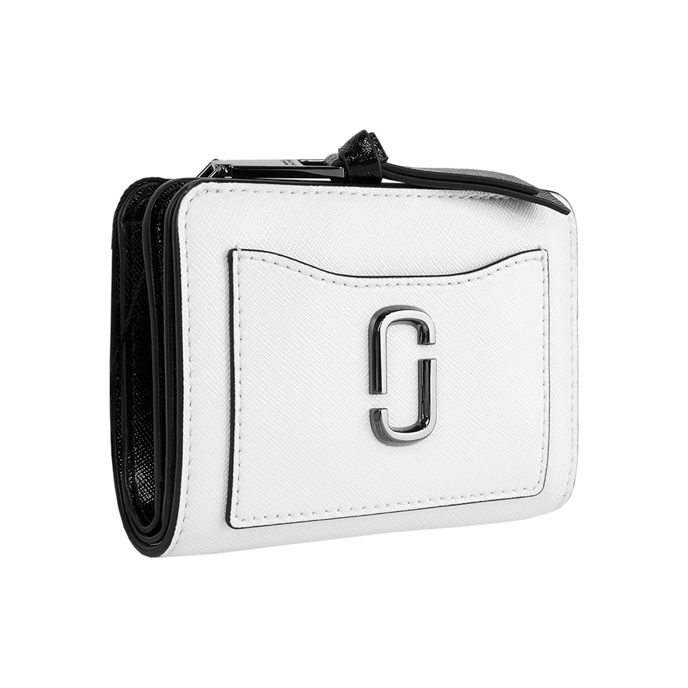 MARC  JACOBS The Snapshot 防刮皮革暗釦二折撞色短夾(白色/黑色), , large