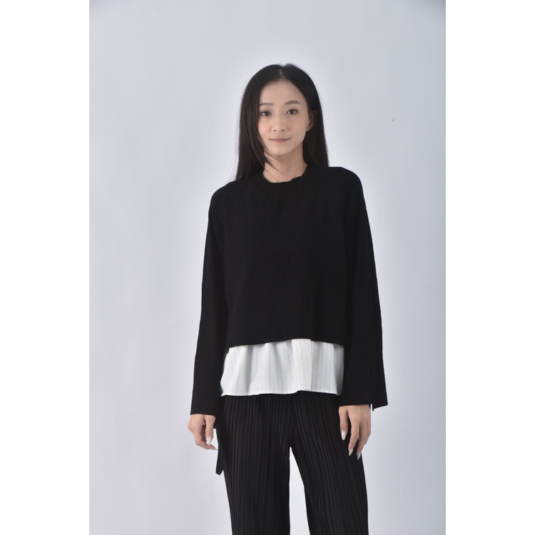 (L) mila owen圓領厚磅黑色長袖上衣二手衣