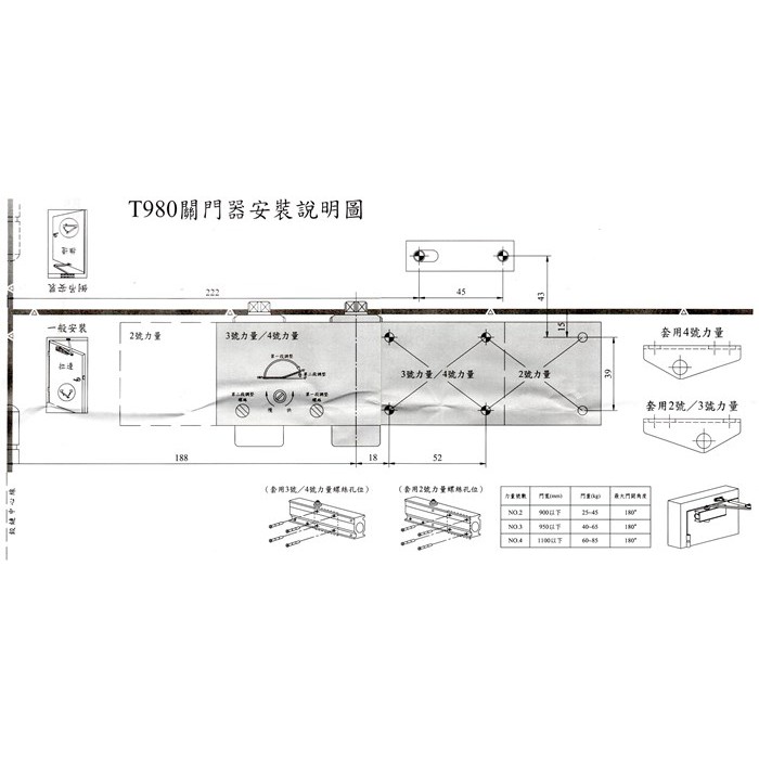 【防火級】門弓器 FHO982 外停 門開180度(可自行調整) 適用門重25~45KG 適用門寬900mm, , large