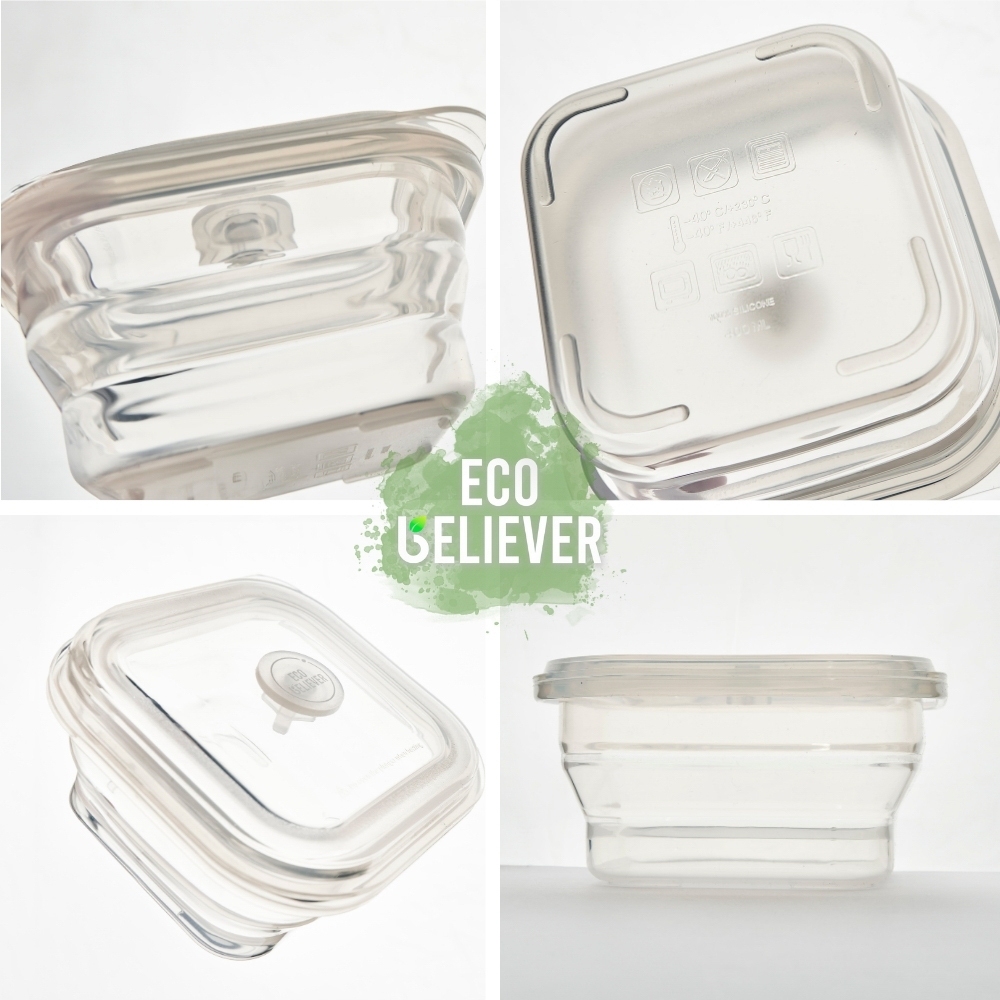 JC ECO BELIEVER Collapsible Silicone Food Storage Containers, BPA Free, Microwave, Freezer and Dishwasher Safe, Transparent 900ml