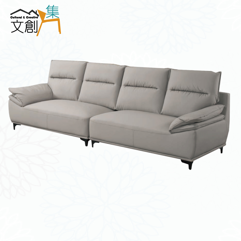 【文創集】朵利灰色透氣皮革四人座沙發椅(客約商品), , large