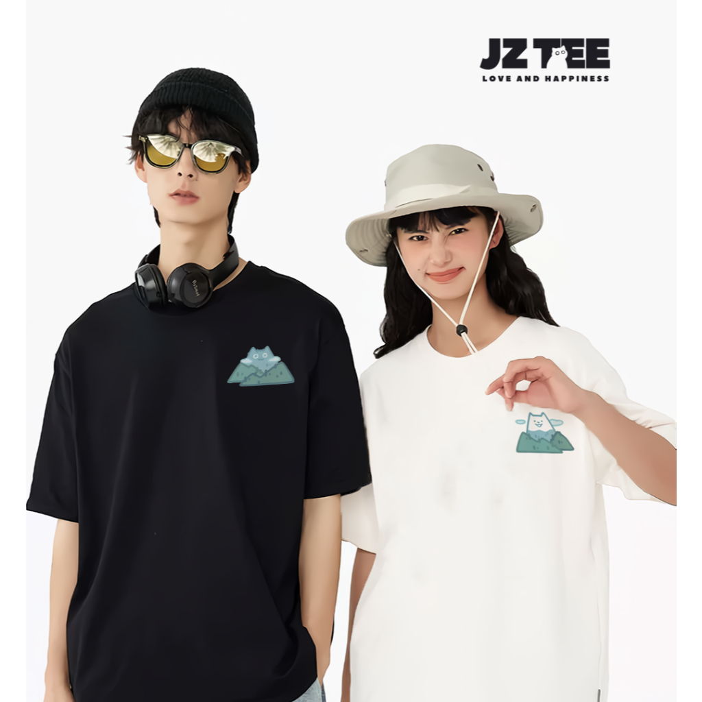 JZ TEE Snowy Mountain Cat & Shiba Inu Graphic Tee, , large
