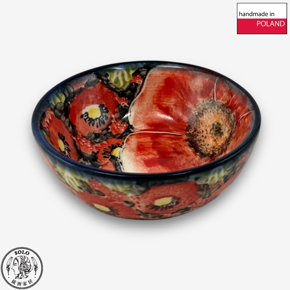 【SOLO Vintage】Cerraf Polish Pottery 9cm Small Bowl Crimson Sunset Floral Whisper Series Made in Poland, , large