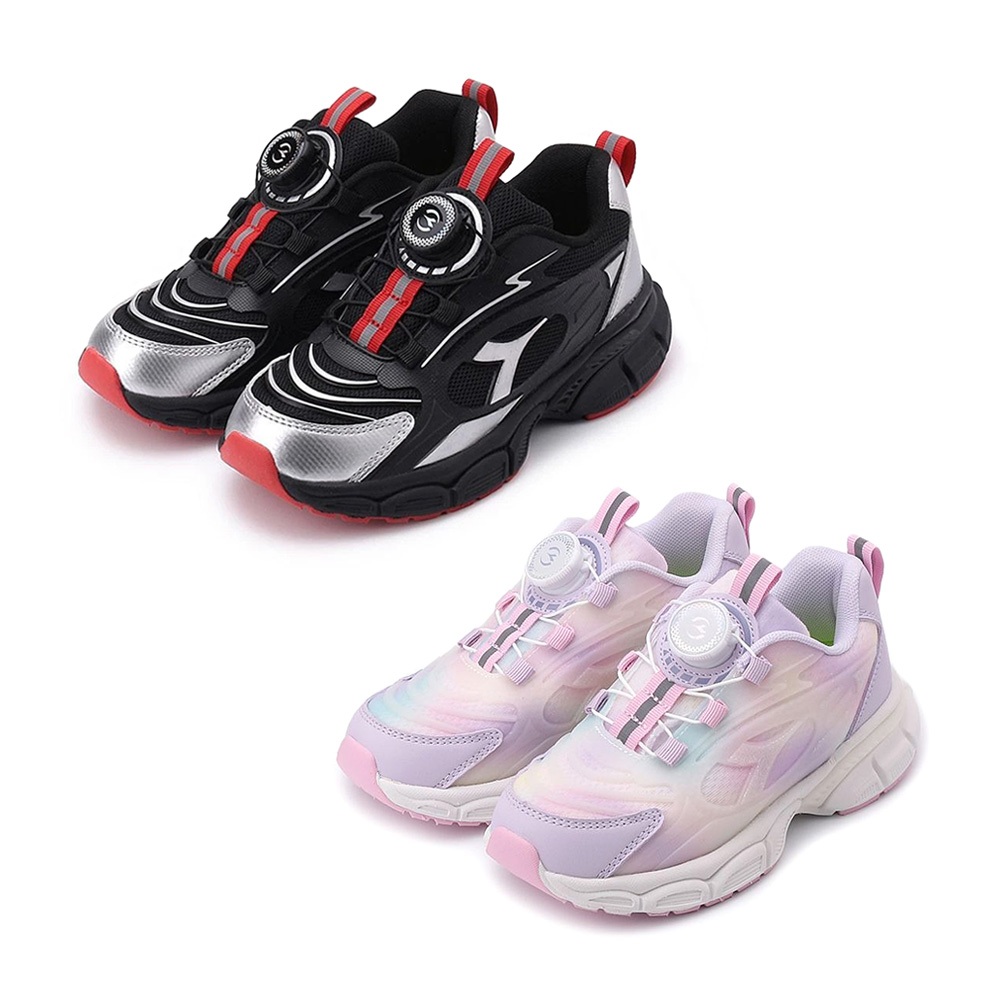 DIADORA迪亞多那 新星行者大童運動鞋 童運動鞋 童鞋 旋鈕式鞋帶 寬楦 透氣 保護後跟 穩定 抗菌 銀黑 紫粉, , large