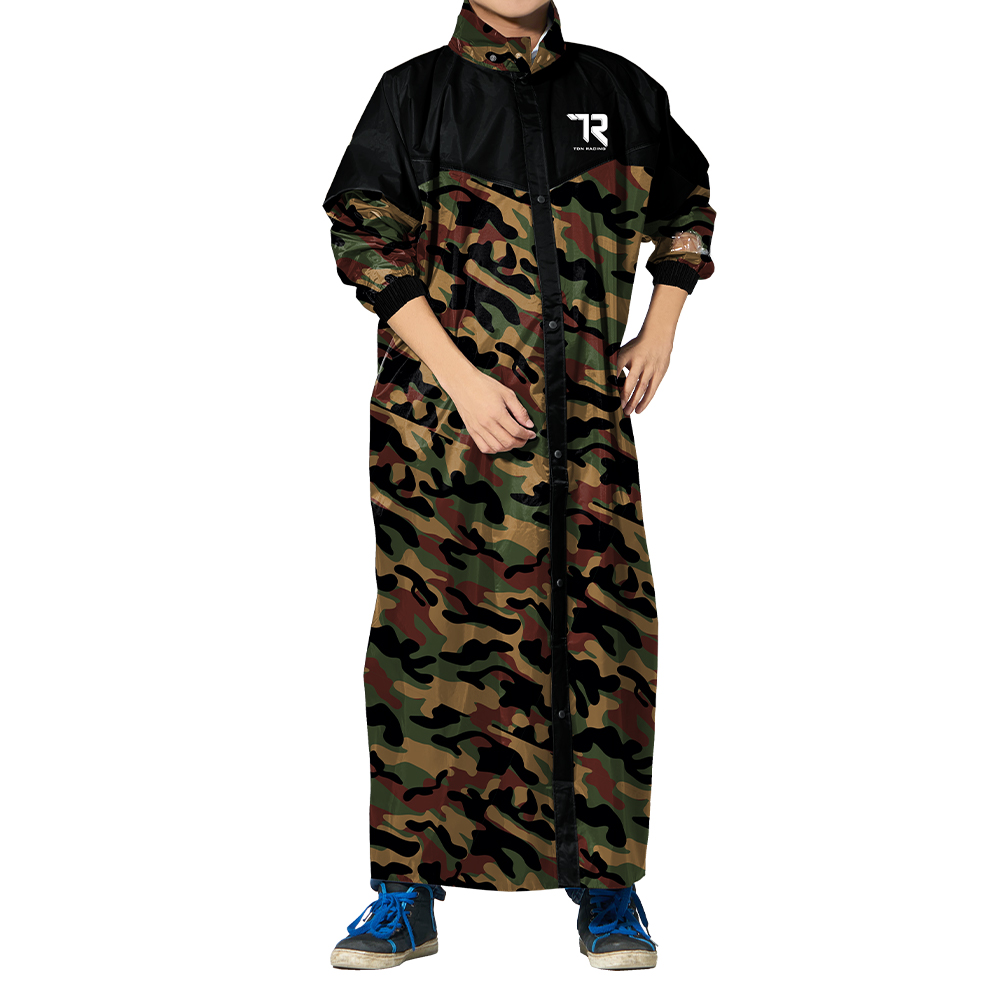 [Twin Dragon] Camouflage Front-Open One-Piece Raincoat (EK4289) Army Green-Extra Long Size, , large