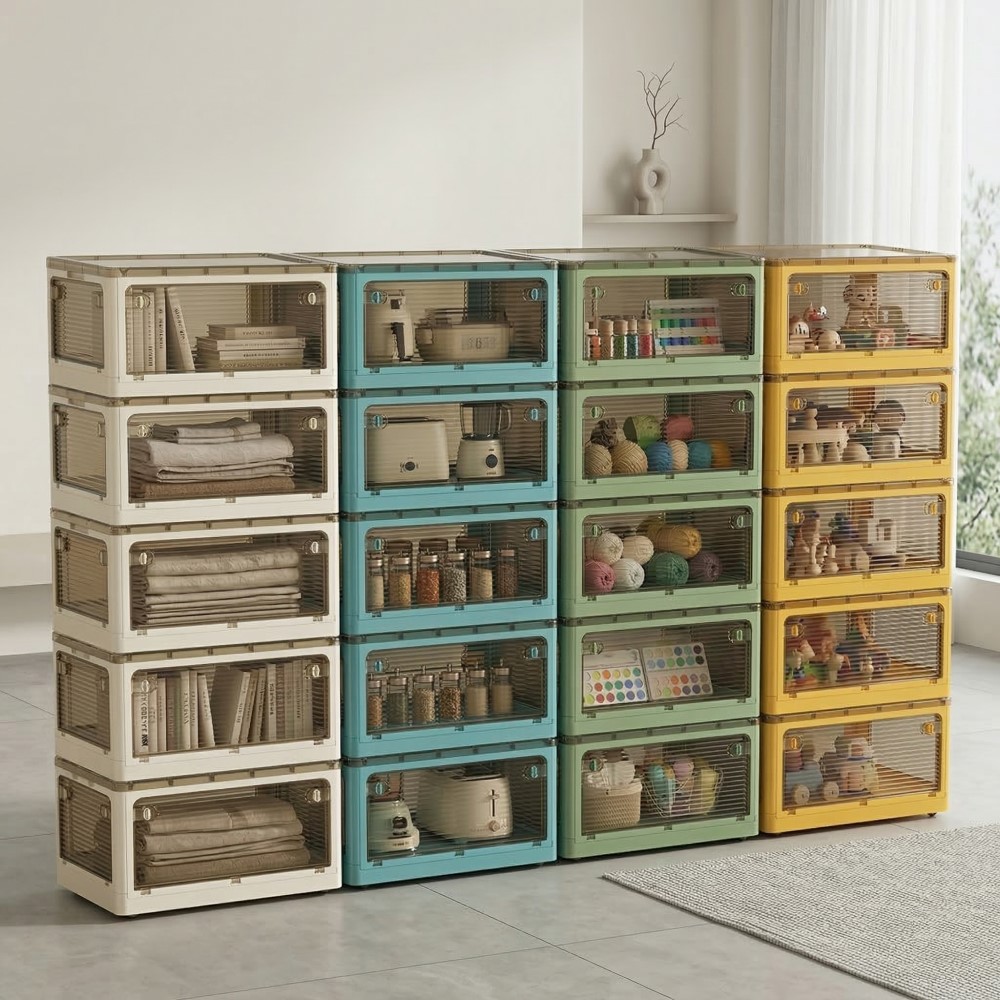 【AOTTO】35L升級加厚款五開門可疊加折疊收納箱5入(AL-245), , large