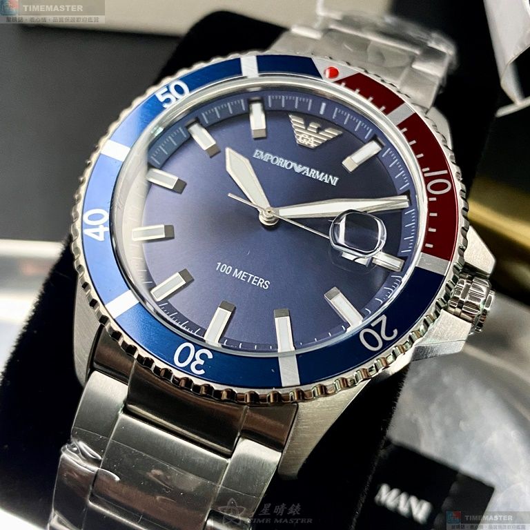 [星晴錶業]ARMANI手錶,42mm,AR00020寶藍色錶面寶藍錶殼銀色精鋼錶帶款, , large