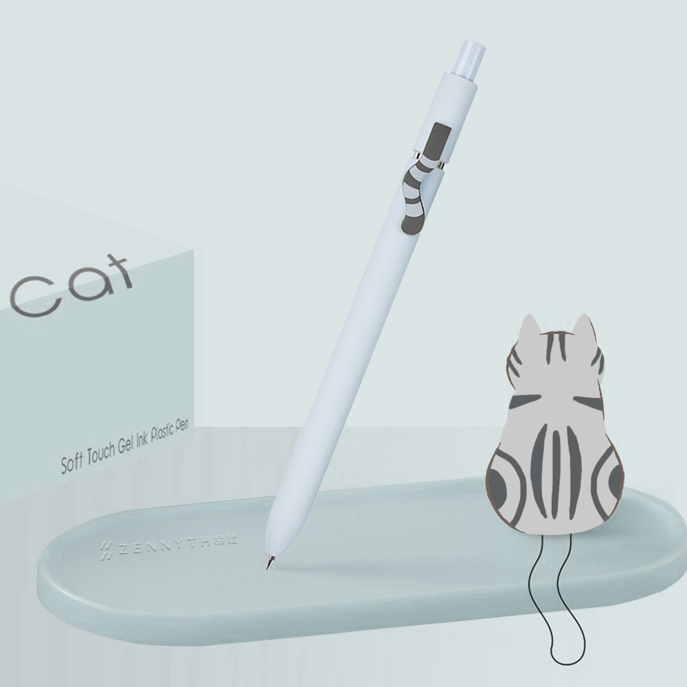 貓咪尾巴原子筆【4色可選】中性筆 黑筆 貓背影 貓尾巴 原子筆 速乾筆 快乾筆 精美盒裝 按壓式 貓尾巴筆夾 莫蘭迪色 中性原子筆, , large