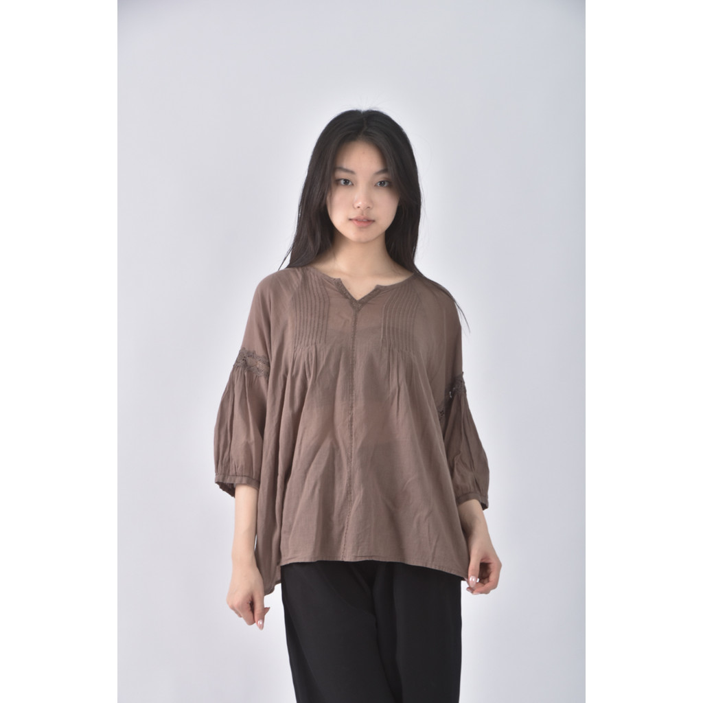 (M) le polka棉質純棉棕色長袖上衣二手衣, , large