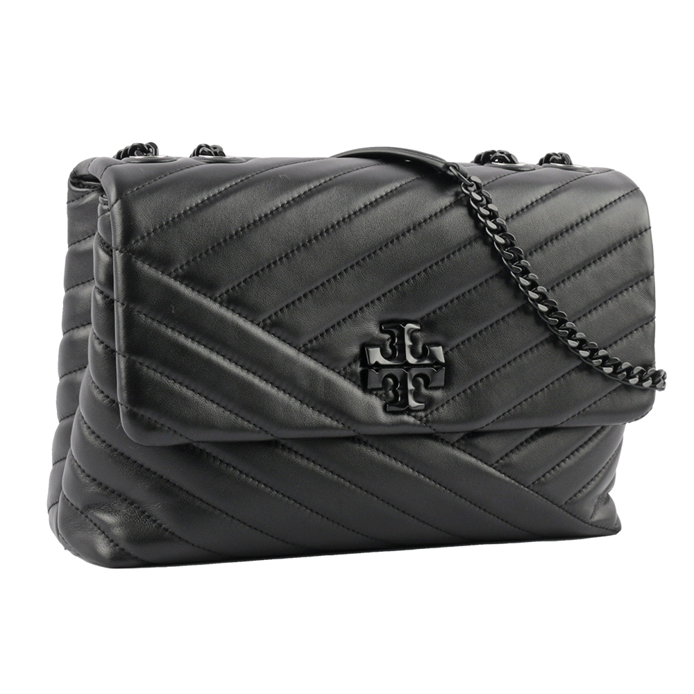 TORY BURCH Kira 黑釦縫線設計肩背/斜背二用包/黑色, , large