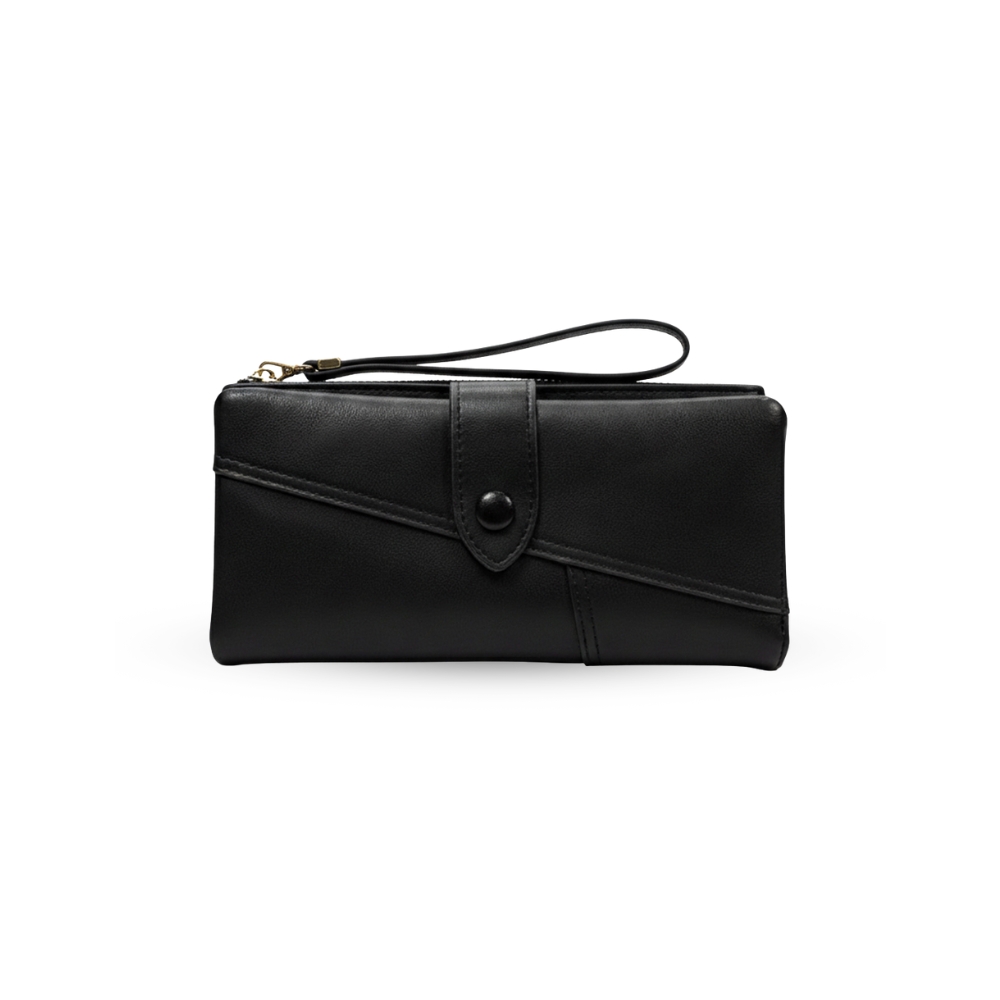 Soir&eacute;e  典雅對折長夾-黑色 多卡位收納 人氣女用皮夾 女夾鈔票卡片零錢收納包, , large