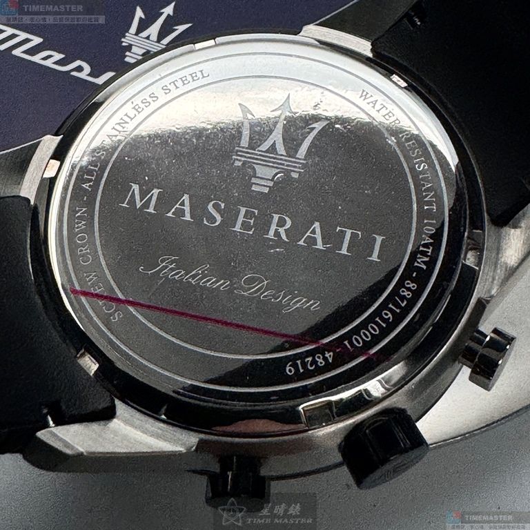 [星晴錶業]MASERATI手錶,46mm,R8871610001白色錶面黑錶殼深黑色真皮皮革錶帶款, , large