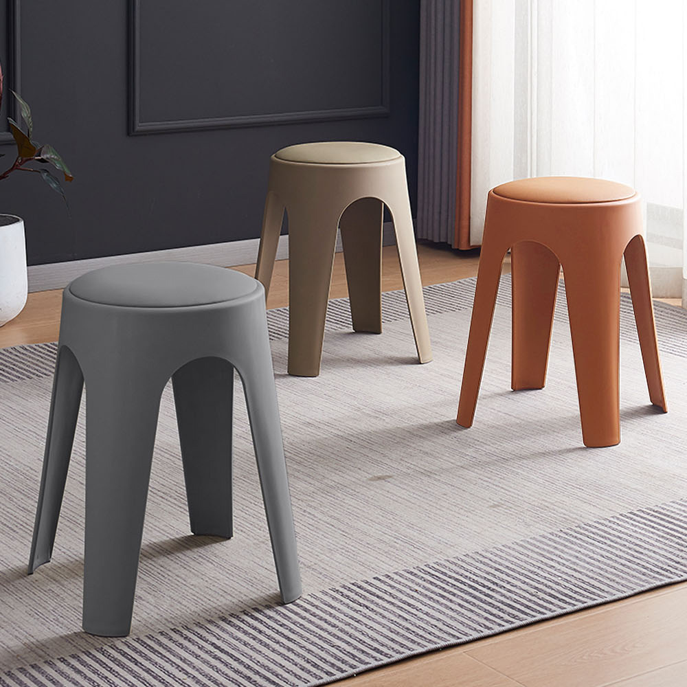 【AOTTO】莫蘭迪貓抓皮加厚疊加圓凳椅凳-2入咖啡色(ID-002BR*2), , large