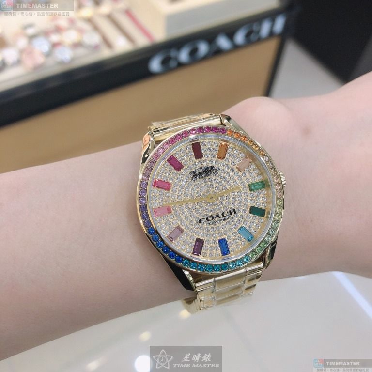 [星晴錶業]COACH手錶,36mm,CH00136糖豆錶面彩色錶殼金色精鋼錶帶款, , large
