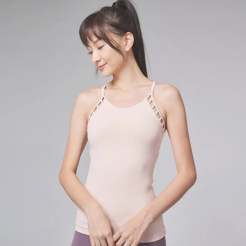 YOGA FLOW Barbie Tank - 細肩帶側邊簍空長版上衣 - 奶油粉 Peach Puff, , large
