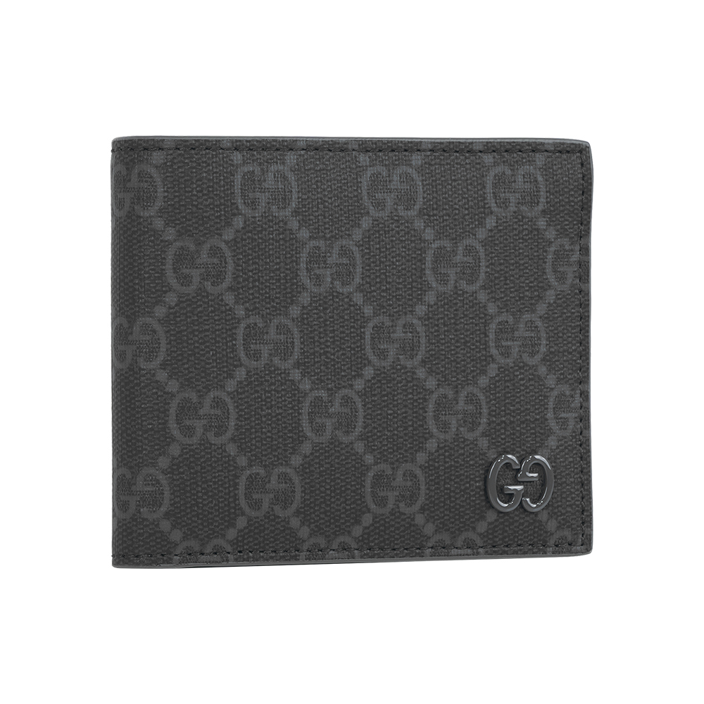 GUCCI 灰色GG Logo 塗層帆布對開8卡短夾(黑色/灰色), , large