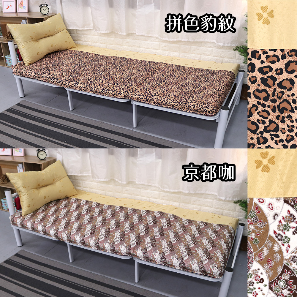 [台客嚴選] MIT稻香拚色冬夏兩用竹面單人床墊-附同色記憶枕-拼色豹紋 台灣製 學生床墊 學生床墊 外宿床墊, , large