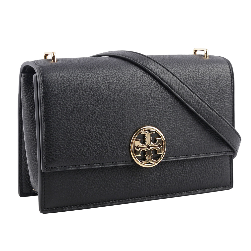 TORY BURCH Miller 荔枝皮革翻蓋肩背/斜背二用包/黑色, , large