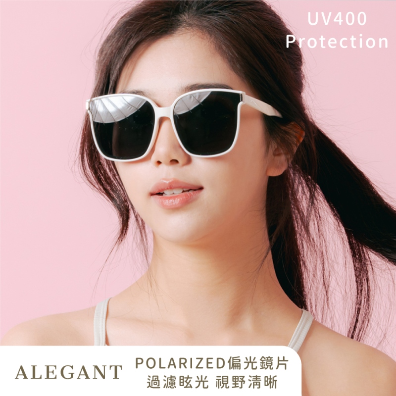 皓月白鑲嵌鈦銀金屬方框TR90偏光墨鏡/UV400太陽眼鏡〔ALEGANT〕, , large