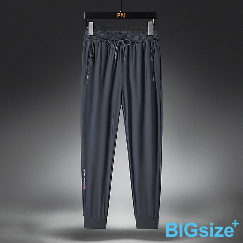 超值大尺碼-鬆緊帶 排汗 束口 冰絲長褲-黑-0204165, , large