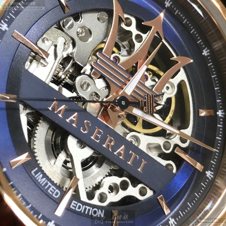 [星晴錶業]MASERATI手錶,46mm,R8821119005寶藍色錶面玫瑰金錶殼寶藍真皮皮革錶帶款, , large