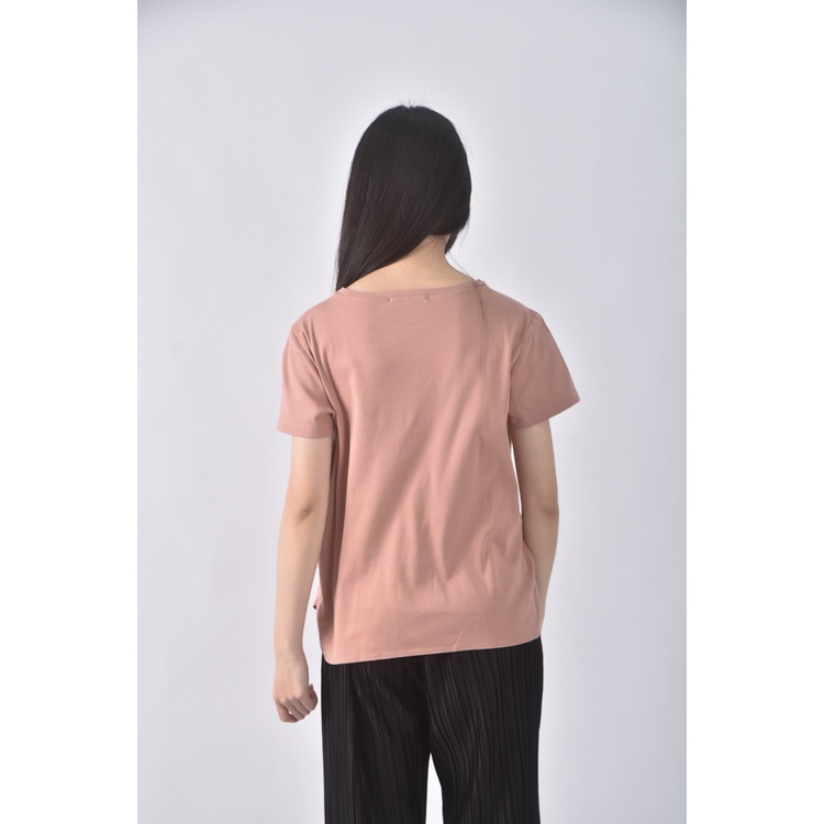 (M) 23区 Vingt trois arrondissements質感棉質圓領純棉橘色短袖上衣二手衣, , large