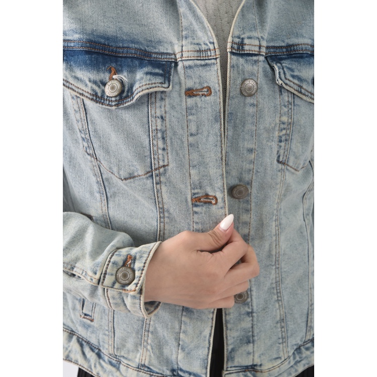 (S) bershka丹寧牛仔排扣藍色外套二手衣, , large